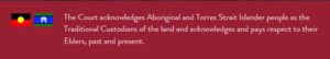 The Aboriginal and Torres Strait Islander flags next to an Acknowledgement of Country on a dark red background
